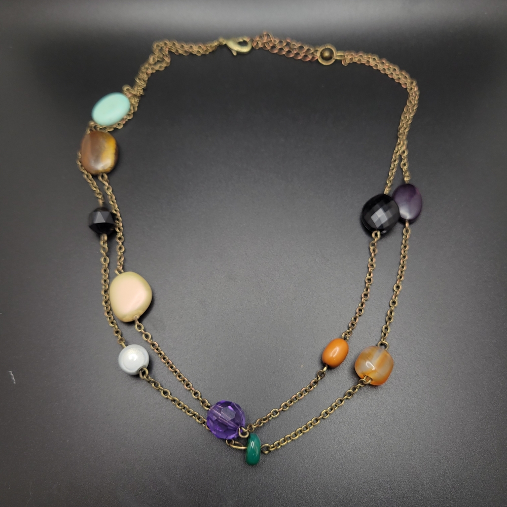 Multi-Color Gemstone Bead Layered Necklace - Women's Jewelry